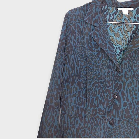 Top Shop Leopard Midi Sz 8 Turquoise Black Button Crepe Dress Academia Whimsicor - Picture 9 of 13